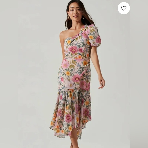 ASTR The Label One Shoulder Santorini Floral Midi Dress Small - Picture 1 of 8